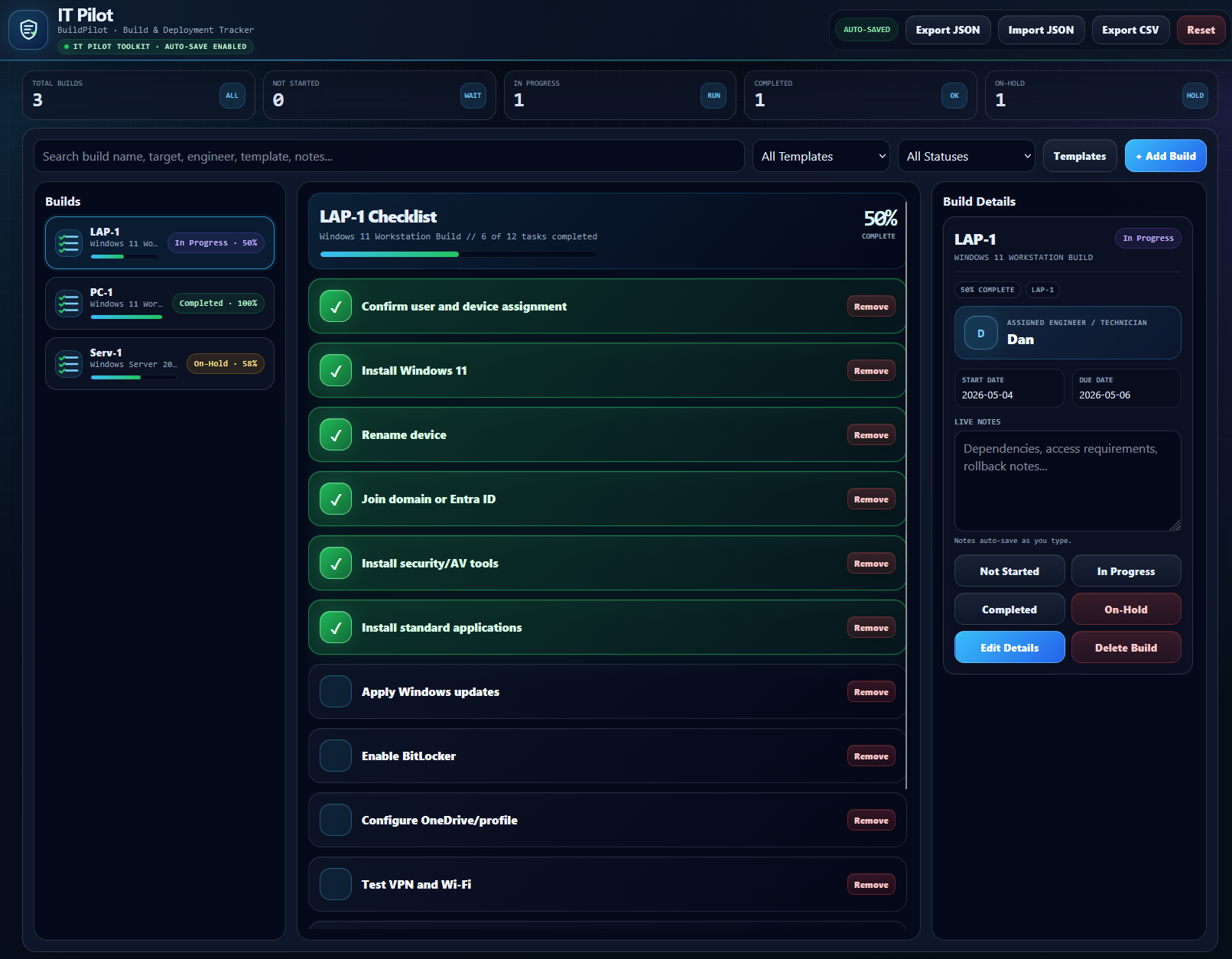 BuildPilot checklist preview