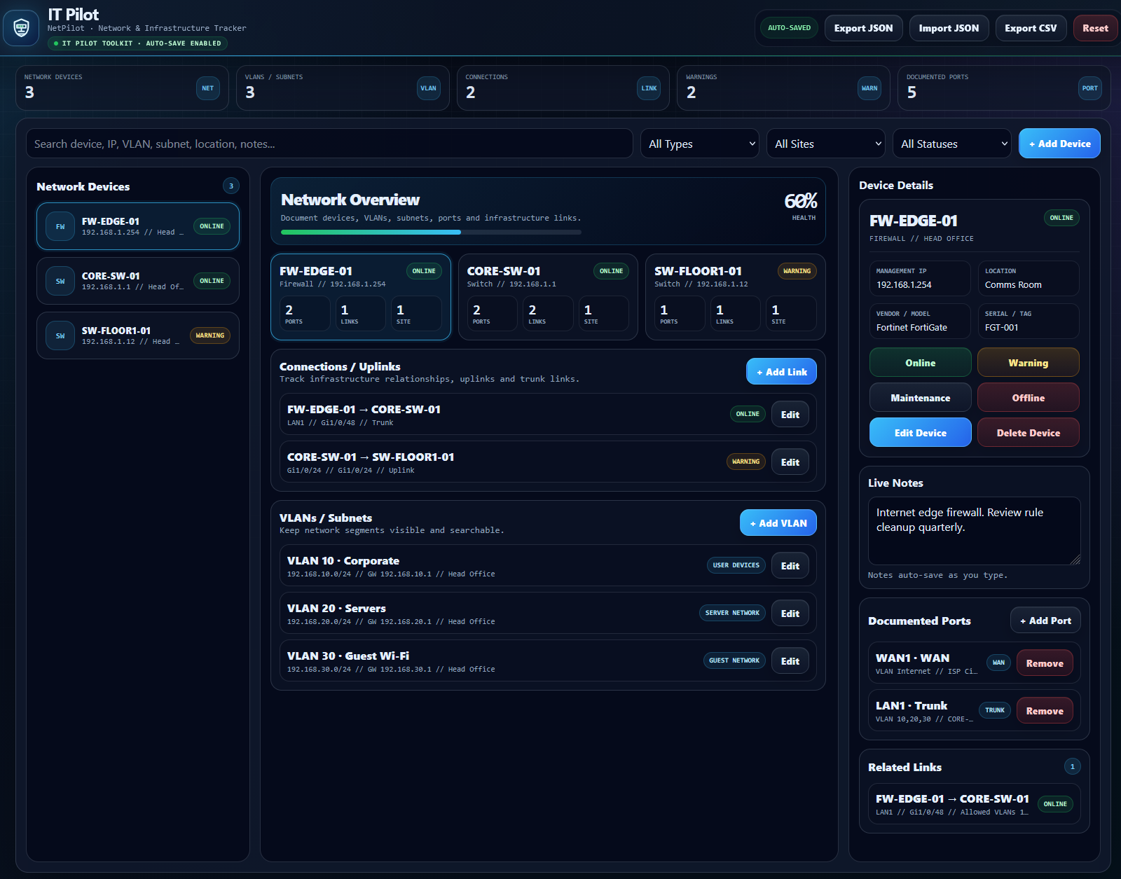 NetPilot network tracker preview